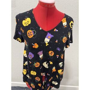 Disney Halloween T Shirt V Neck Tie Front Mickey Mouse Pumpkins Ghosts